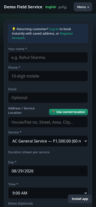 Customer booking portal